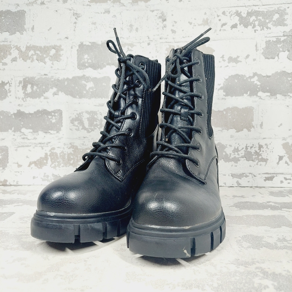 New Mia Regan Black Leather Lace Up Combat Boots O304 - Picture 2 of 11